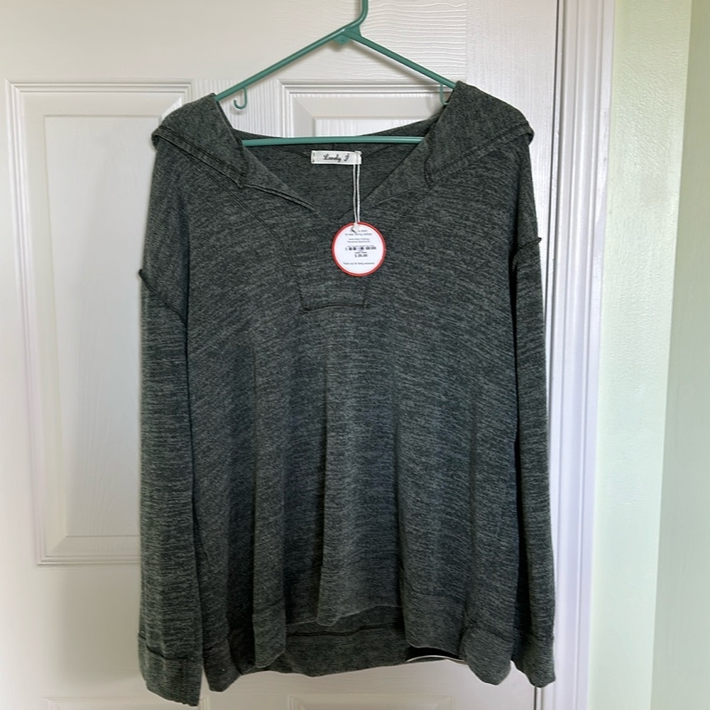 Lovely J brand green sweater with hood, size small, NWT